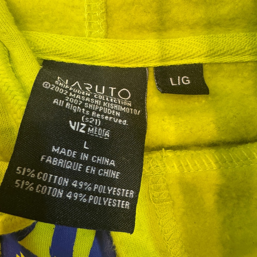 VTG Y2K Naruto Ichiraku Ramen Neon Green Graphic Hoodie Sweatshirt Mens‎ Large - Picture 9 of 9